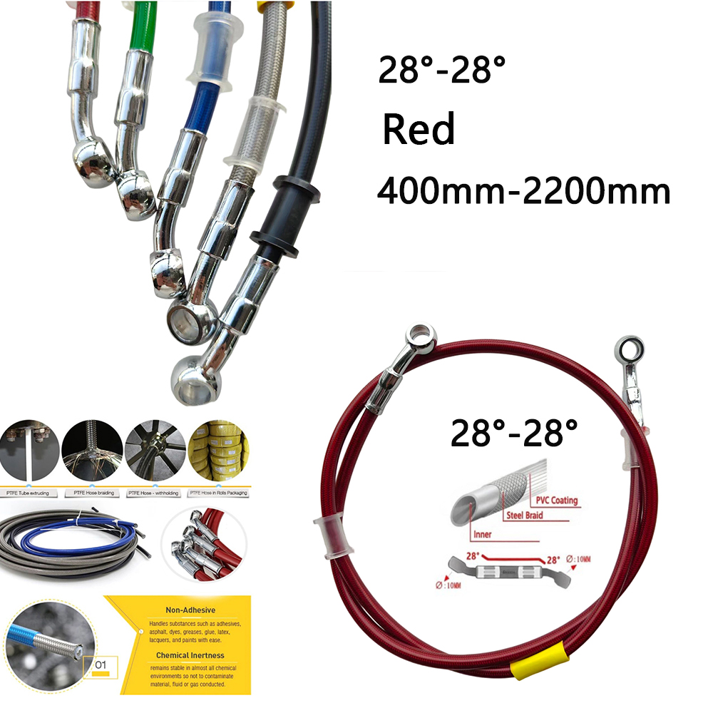 Motorcycle Brake Cable - 28-28 レッドユニバーサルオートバイ油圧ブレーキライン鋼編組ホースオイルパイプ 400-2200 ミリメートルスズキヤマハカワサキ用